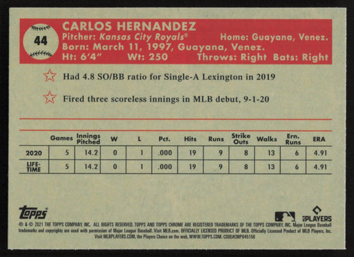 Carlos Hernandez 2021 Topps Chrome Platinum Anniversary # 44 RC Black & White Mini Diamonds Kansas City Royals - Collectible Craze America