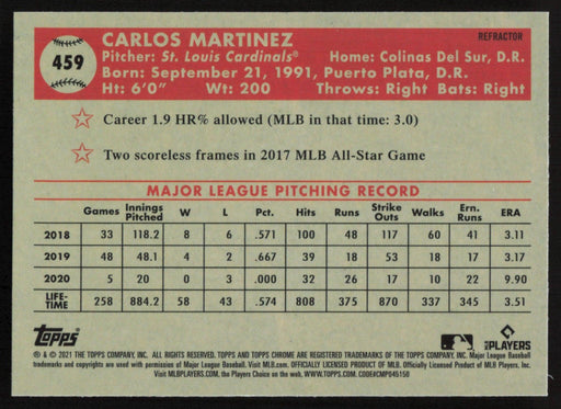 Carlos Martinez 2021 Topps Chrome Platinum Anniversary # 459 Refractor St. Louis Cardinals - Collectible Craze America