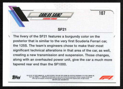 Carlos Sainz 2021 Topps Chrome Formula 1 # 107 Scuderia Ferrari - Collectible Craze America