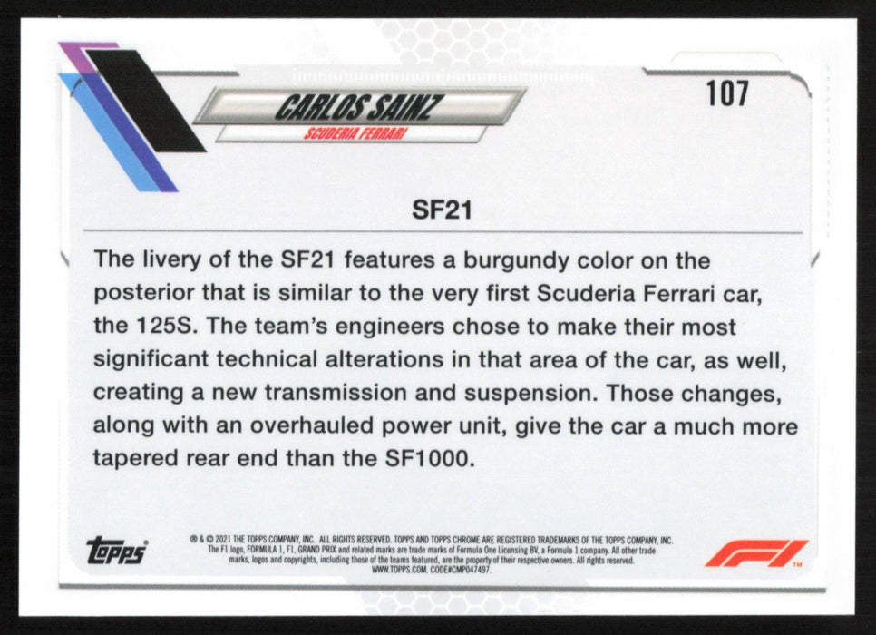 Carlos Sainz 2021 Topps Chrome Formula 1 # 107 Scuderia Ferrari - Collectible Craze America