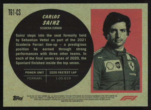 Carlos Sainz 2021 Topps Chrome Formula 1 1961 Topps Sports Cars # T61-CS Insert - Collectible Craze America