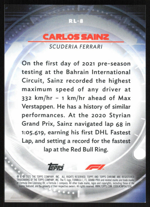 Carlos Sainz 2021 Topps Chrome Formula 1 Redliners # RL-8 Insert - Collectible Craze America