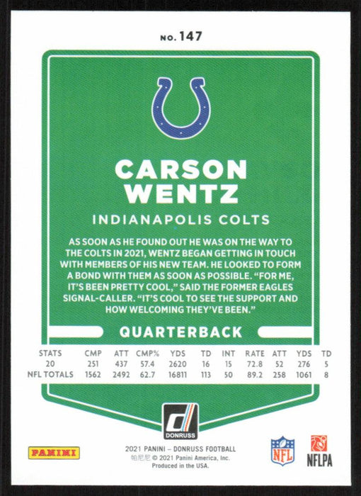 Carson Wentz 2021 Donruss Football # 147 Indianapolis Colts Base - Collectible Craze America