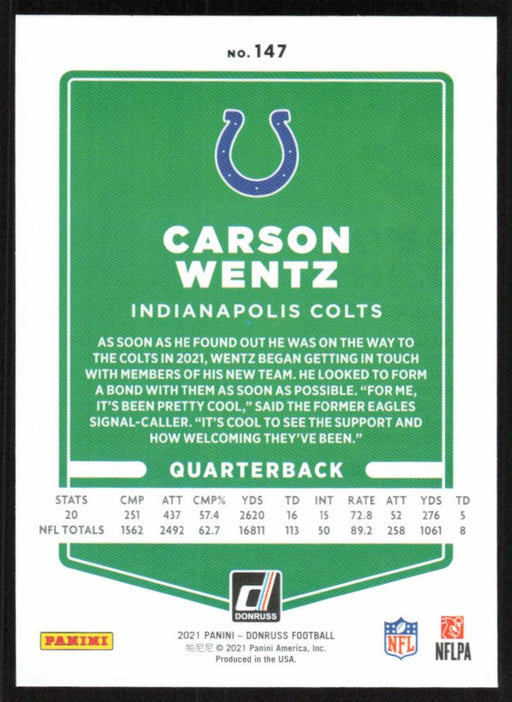 Carson Wentz 2021 Donruss Football # 147 Indianapolis Colts Base - Collectible Craze America