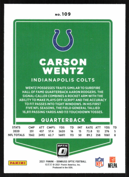 Carson Wentz 2021 Donruss Optic # 109 Indianapolis Colts - Collectible Craze America