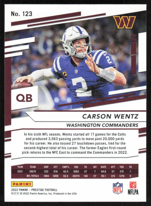 Carson Wentz 2022 Panini Prestige # 123 Washington Commanders - Collectible Craze America