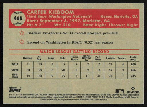 Carter Kieboom 2021 Topps Chrome Platinum Anniversary # 466 Washington Nationals - Collectible Craze America