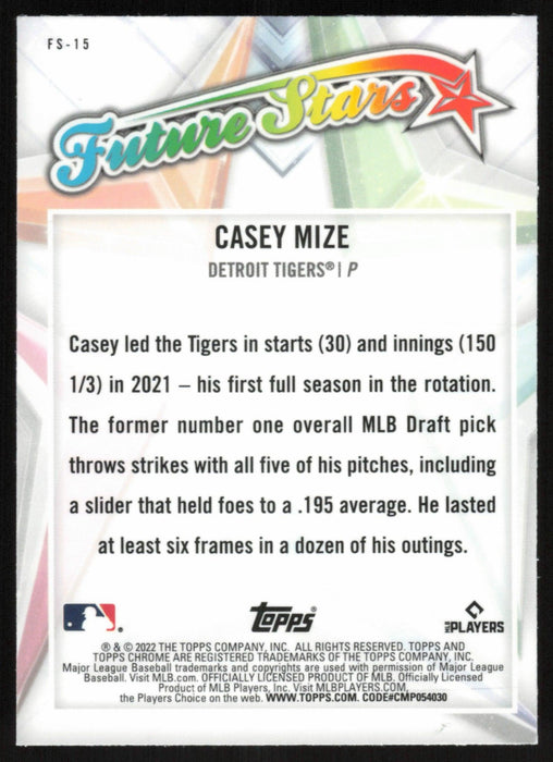 Casey Mize 2022 Topps Chrome Baseball Future Stars # FS-15 Detroit Tigers - Collectible Craze America