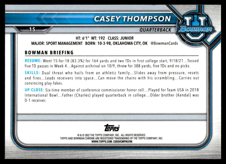 Casey Thompson 2021 Bowman University Football # 15 1st Pink Refractor Texas Longhorns - Collectible Craze America