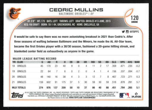 Cedric Mullins 2022 Topps Chrome # 120 Black & White Mini Diamond Baltimore Orioles - Collectible Craze America