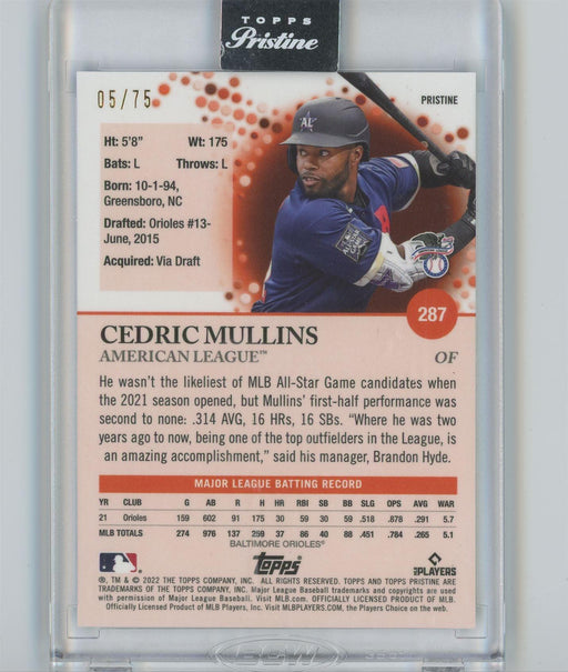 Cedric Mullins 2022 Topps Pristine # 287 Pristine Blue Refractor 5/75 Baltimore Orioles - Collectible Craze America