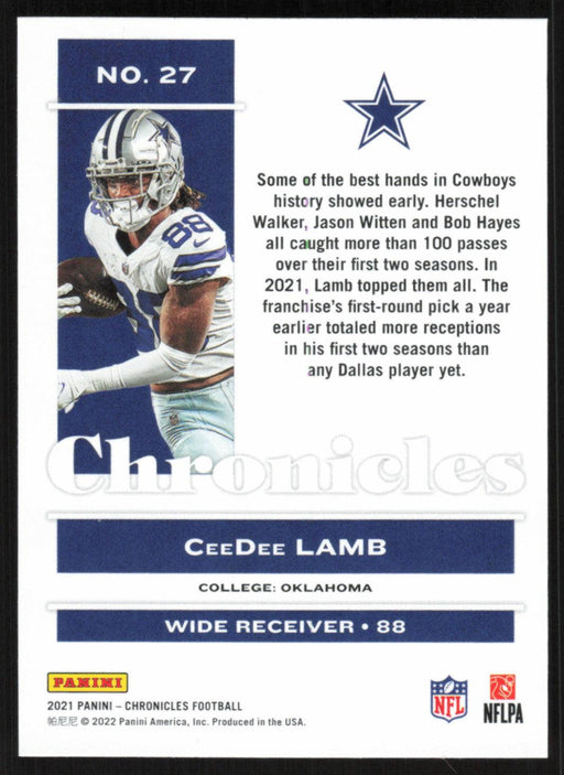 CeeDee Lamb 2021 Panini Chronicles # 27 Dallas Cowboys Base - Collectible Craze America