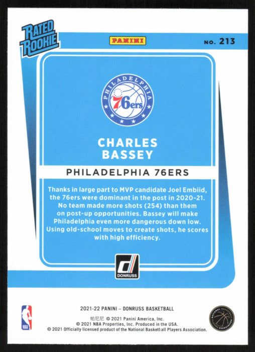 Charles Bassey 2021 Donruss Rated Rookie # 213 RC Philadelphia 76ers - Collectible Craze America