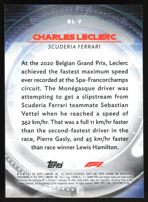 Charles Leclerc 2021 Topps Chrome Formula 1 Redliners # RL-7 Insert - Collectible Craze America