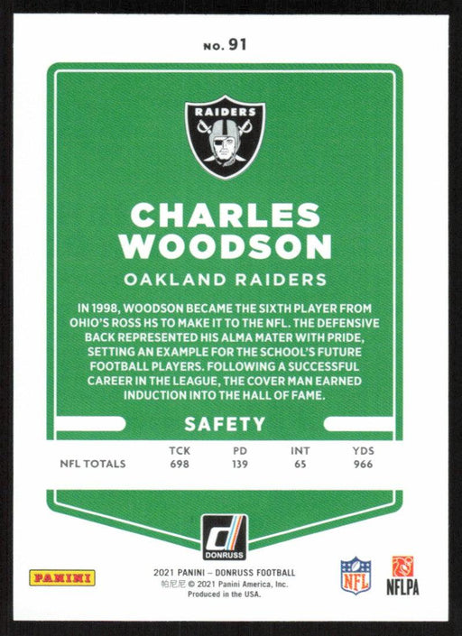 Charles Woodson 2021 Donruss Football # 91 Oakland Raiders Base - Collectible Craze America