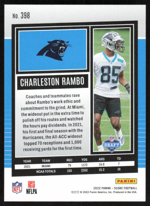 Charleston Rambo 2022 Panini Score Football # 398 RC Base Carolina Panthers - Collectible Craze America