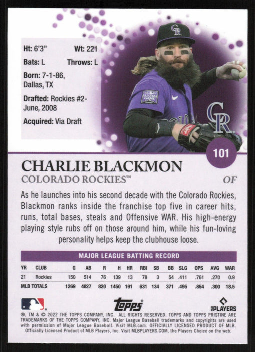 Charlie Blackmon 2022 Topps Pristine Baseball # 101 Colorado Rockies - Collectible Craze America