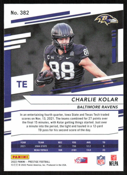 Charlie Kolar 2022 Panini Prestige Xtra Points # 382 RC Diamond Baltimore Ravens - Collectible Craze America