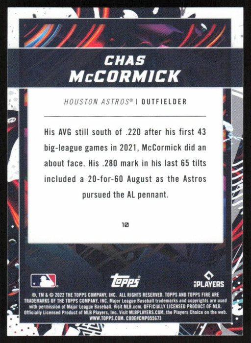 Chas McCormick 2022 Topps Fire Baseball # 10 RC Houston Astros Base - Collectible Craze America