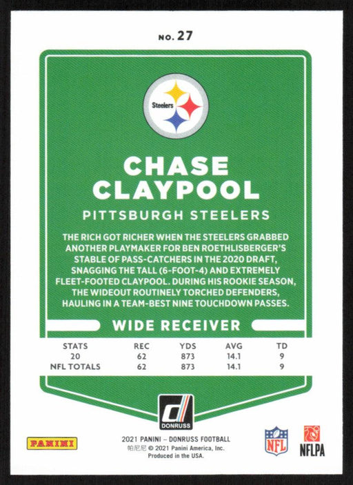 Chase Claypool 2021 Donruss Football # 27 Pittsburgh Steelers Base - Collectible Craze America