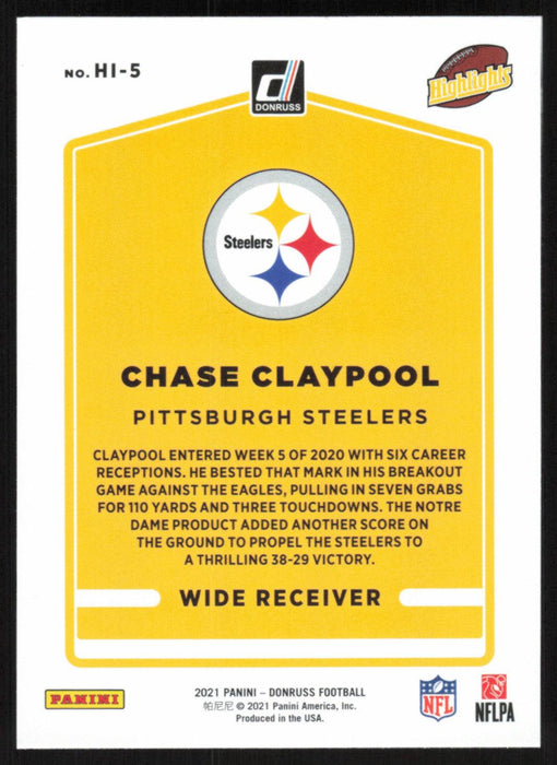 Chase Claypool 2021 Donruss Highlights # HI-5 Pittsburgh Steelers - Collectible Craze America