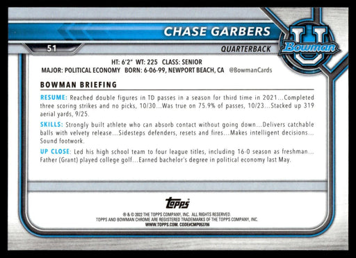 Chase Garbers 2021 Bowman University Football # 51 1st Pink Refractor California Golden Bears - Collectible Craze America