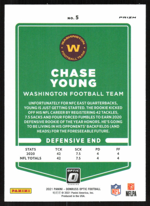 Chase Young 2021 Donruss Optic # 5 Silver Prizm Washington Football Team - Collectible Craze America