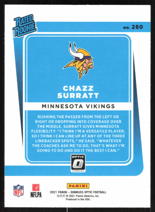 Chazz Surratt 2021 Donruss Optic Rated Rooke # 280 RC Minnesota Vikings Base - Collectible Craze America