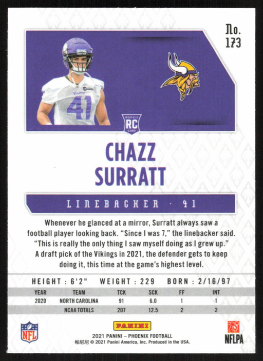 Chazz Surratt 2021 Panini Phoenix Football # 173 RC Minnesota Vikings Base - Collectible Craze America