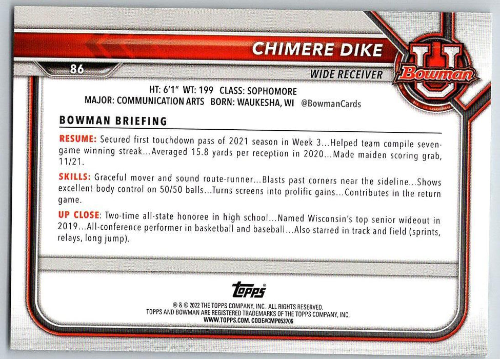 Chimere Dike 2021 Bowman University Football # 86 Wisconsin Badgers 1st Bowman - Collectible Craze America