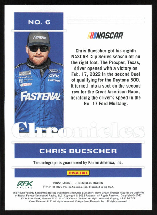 Chris Buescher 2022 Panini Chronicles Racing Chronicles # 6 Auto - Collectible Craze America