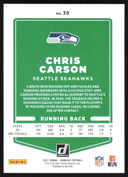 Chris Carson 2021 Donruss Football # 30 Seattle Seahawks Base - Collectible Craze America