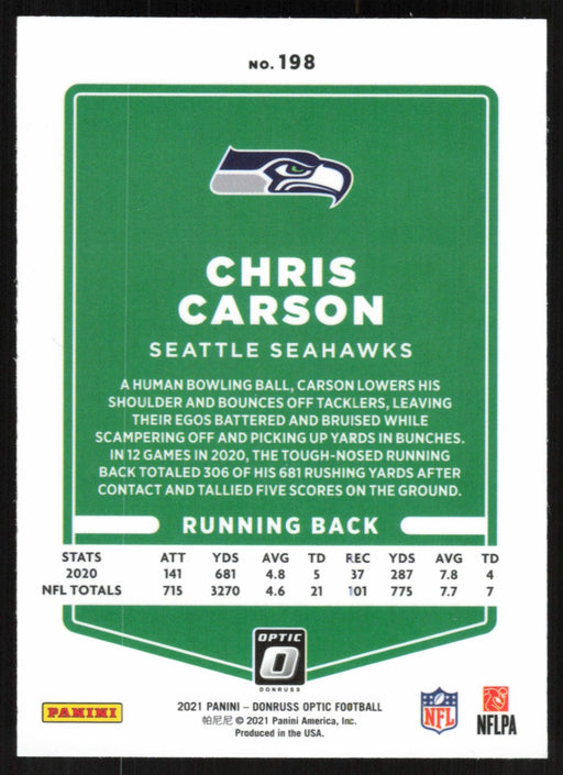 Chris Carson 2021 Donruss Optic # 198 Seattle Seahawks - Collectible Craze America