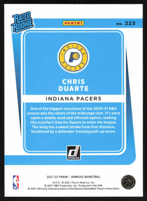Chris Duarte 2021 Donruss Rated Rookie # 223 RC Indiana Pacers - Collectible Craze America