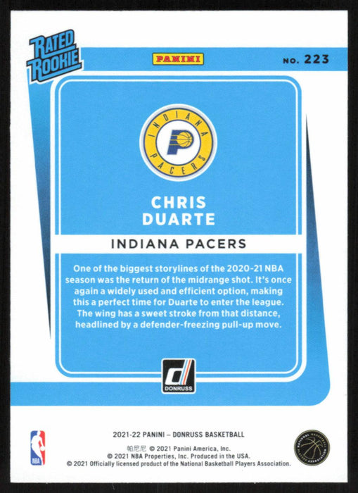 Chris Duarte 2021 Donruss Rated Rookie # 223 RC Orange Holo Laser Indiana Pacers - Collectible Craze America