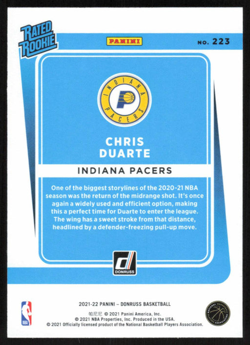 Chris Duarte 2021 Donruss Rated Rookie # 223 RC Orange Holo Laser Indiana Pacers - Collectible Craze America