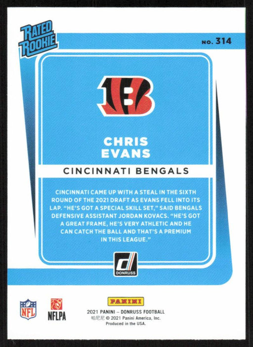 Chris Evans 2021 Donruss Football # 314 RC Cincinnati Bengals Rated Rookie Base - Collectible Craze America