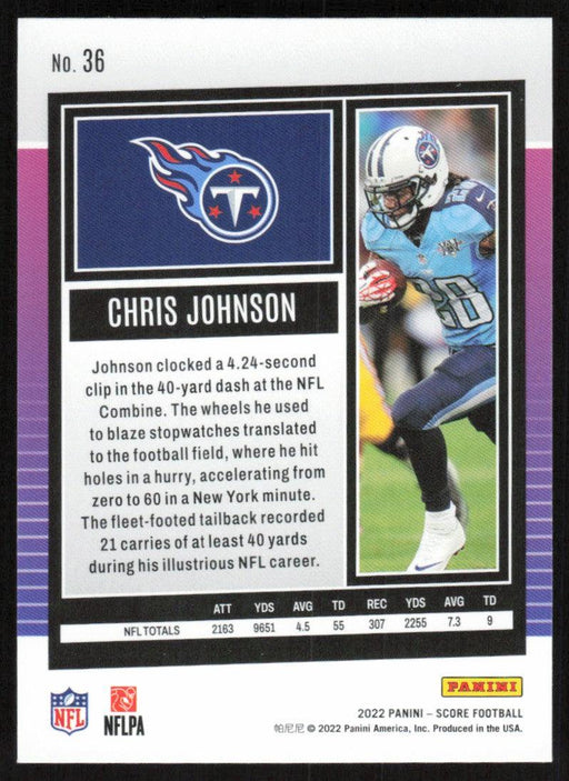 Chris Johnson 2022 Panini Score Football # 36 Base Tennessee Titans - Collectible Craze America