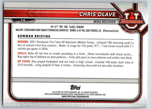 Chris Olave 2021 Bowman University Football # 14 Ohio State Buckeyes 1st Bowman - Collectible Craze America