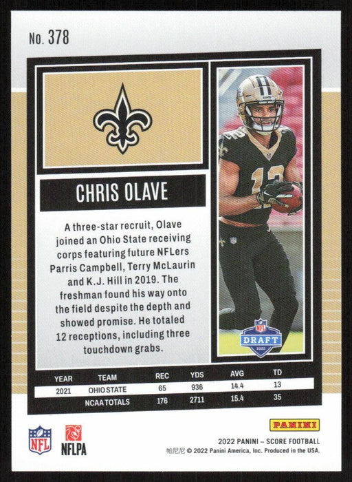 Chris Olave 2022 Panini Score Football # 378 RC Base New Orleans Saints - Collectible Craze America