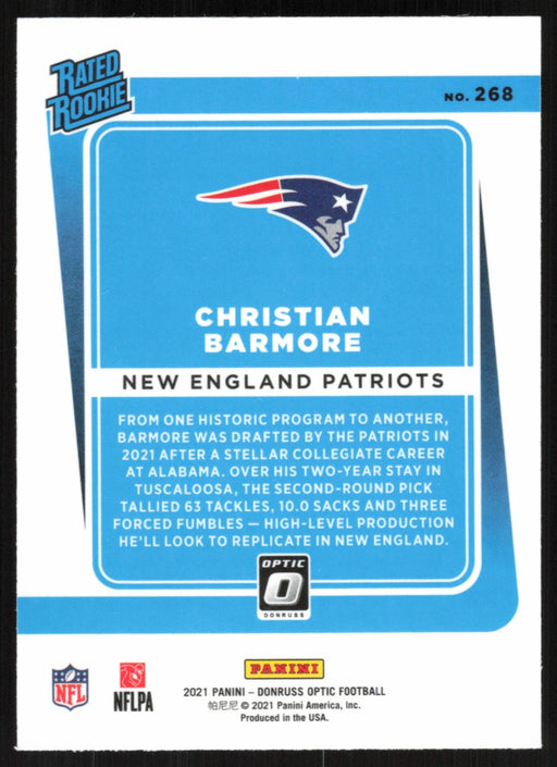 Christian Barmore 2021 Donruss Optic Rated Rooke # 268 RC New England Patriots Base - Collectible Craze America