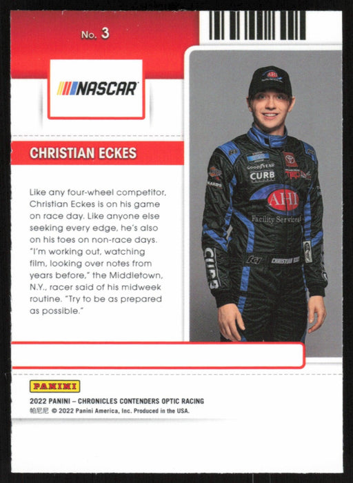 Christian Eckes 2022 Panini Chronicles Racing Contenders Optic # 3 - Collectible Craze America