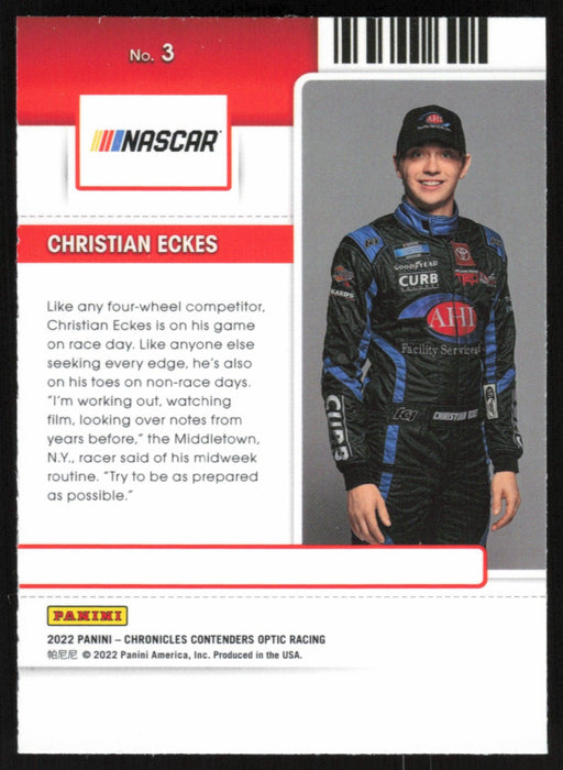 Christian Eckes 2022 Panini Chronicles Racing Contenders Optic # 3 - Collectible Craze America
