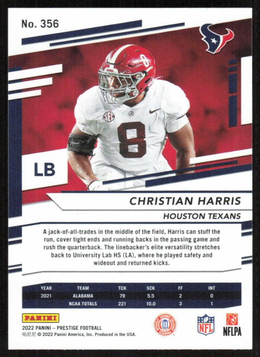 Christian Harris 2022 Panini Prestige # 356 RC Houston Texans - Collectible Craze America