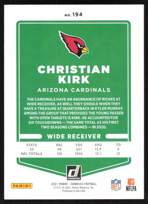 Christian Kirk 2021 Donruss Football # 194 Arizona Cardinals Base - Collectible Craze America