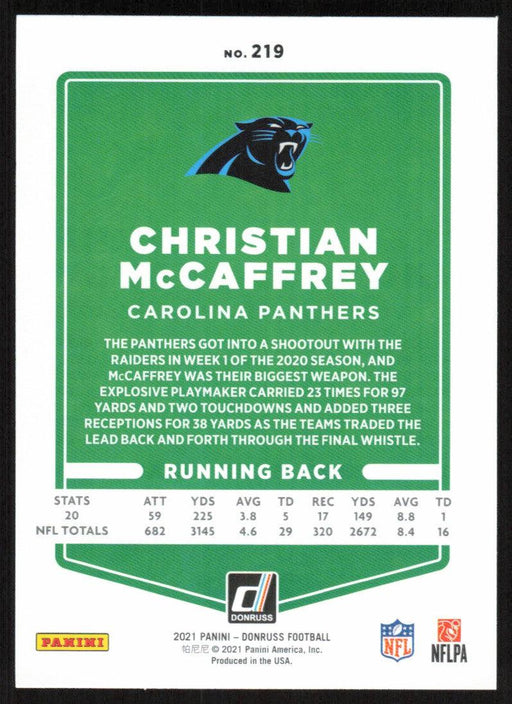 Christian McCaffrey 2021 Donruss Football # 219 Carolina Panthers Base - Collectible Craze America