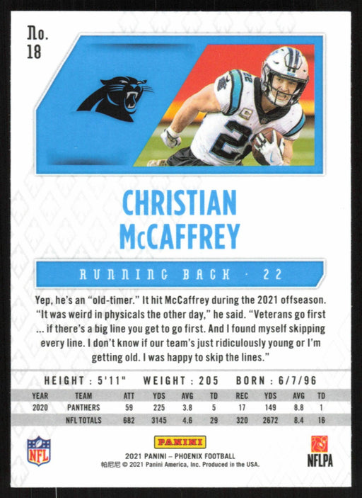 Christian McCaffrey 2021 Panini Phoenix # 18 Carolina Panthers Base - Collectible Craze America