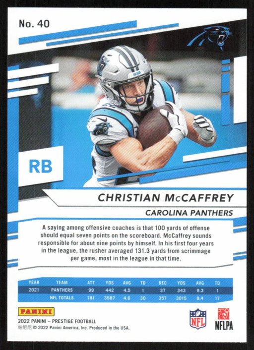 Christian McCaffrey 2022 Panini Prestige # 40 Carolina Panthers - Collectible Craze America