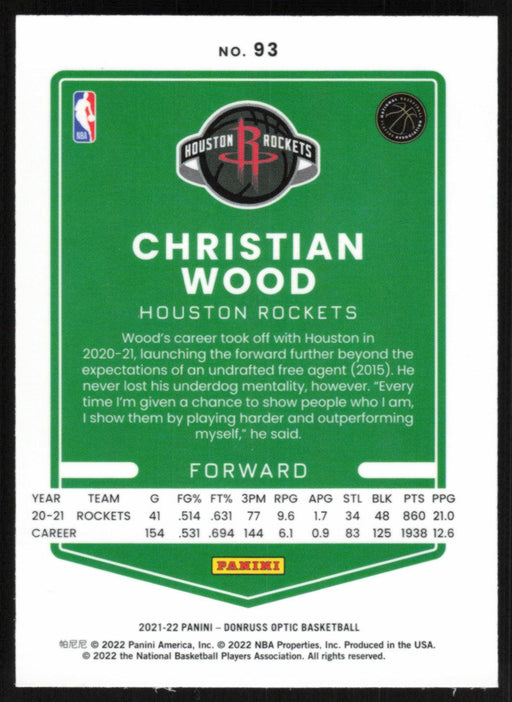 Christian Wood 2021 Panini Donruss Optic # 93 Houston Rockets Base - Collectible Craze America
