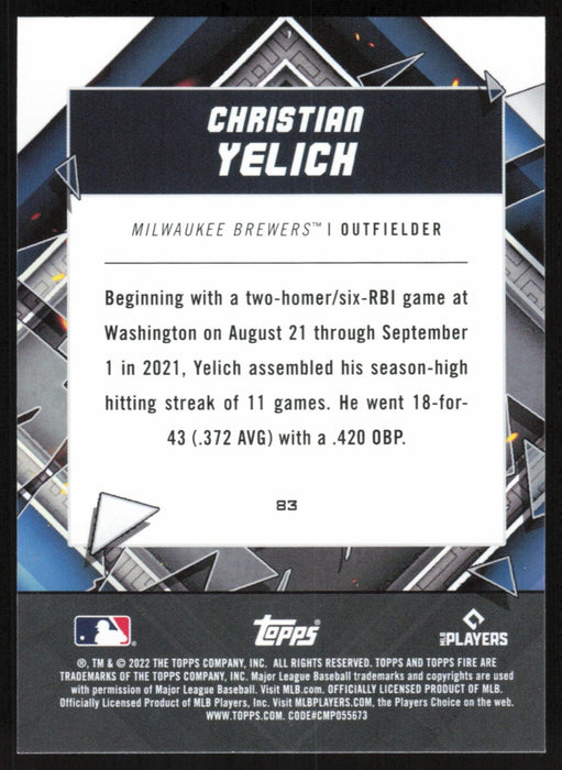 Christian Yelich 2022 Topps Fire # 83 Gold Minted Milwaukee Brewers - Collectible Craze America